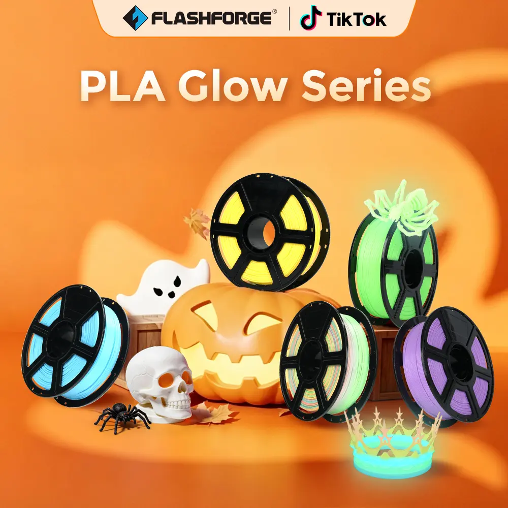 Flashforge  Glow-in-the-Dark (PLA) 3D Printer Filament, 1.75mm 1kg Spool, 3D Printing Supplies, 500mm/s High-Speed Print, +/-0.02mm High-Precision, Excellent Bed Adhesion, Exceptional Glow Effect