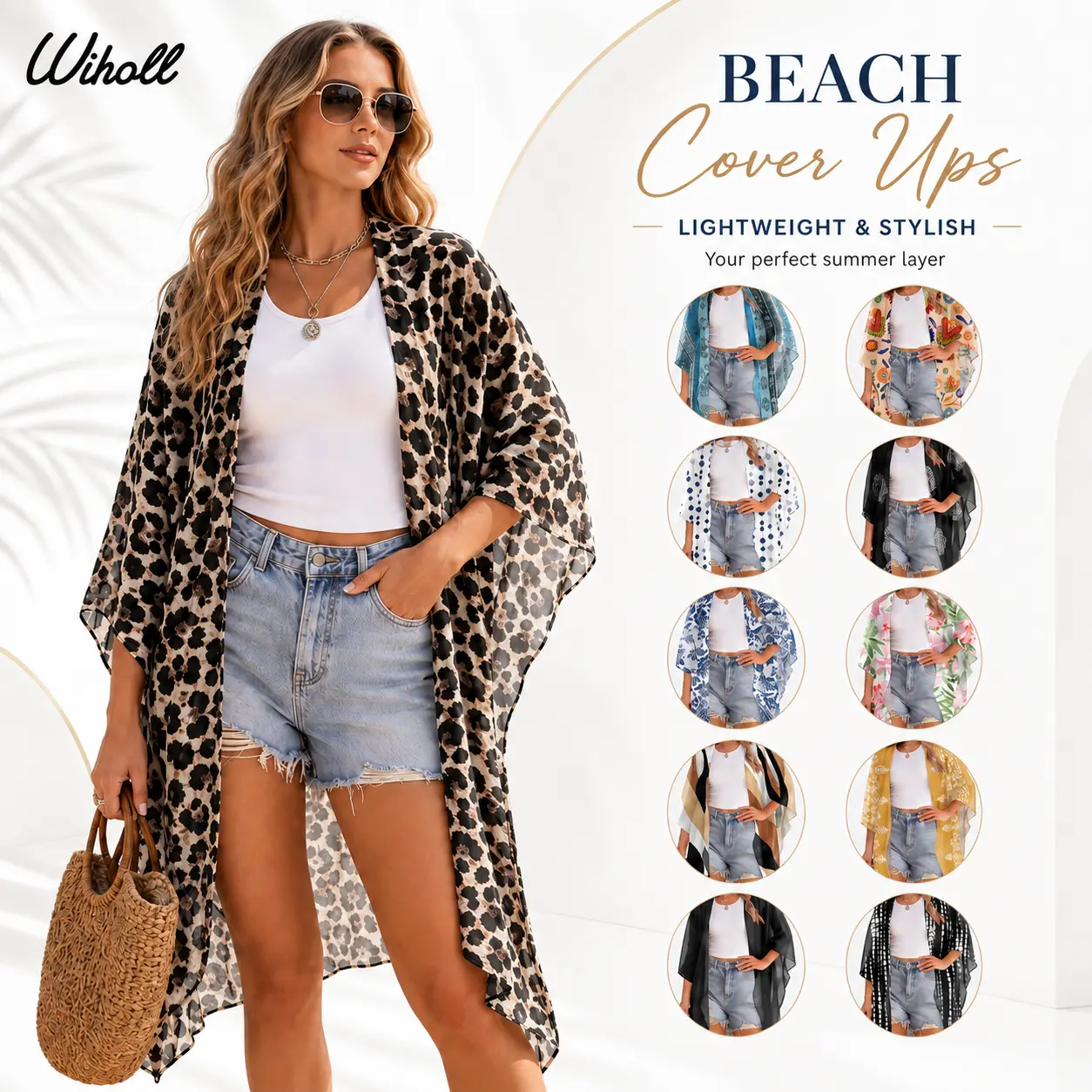WIHOLL Women's Boho Kimono, Quick-Dry Fabric Saves Beach Time, Beachwear Cover Up, Swimwear Coverups, Bikini-Ready Layer, Easy Layer for Beach to Brunch, Loose Casual Cardigan