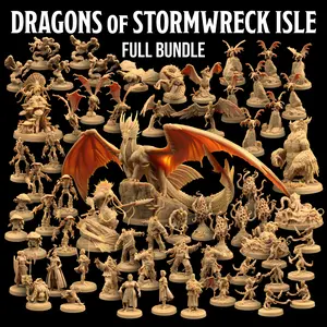 Dragons of Stormwreck Isle 65 Miniatures Complete Set | The Dragon Trappers Lodge | 32mm Scale | RPG Tabletop Mini DnD Dungeons and Dragons