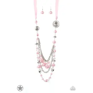 All The Trimmings - Paparazzi - Pink Ribbon Pearl Silver Charm Necklace - Blockbuster