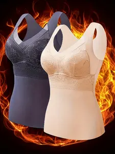 Women's Lace V-Neck Shapewear Tank Top Underwear, 2 Pack, No Steel Cup, Breathable High Stretch, Casual, Comfortable for Everyday & Daily Wear & Parties