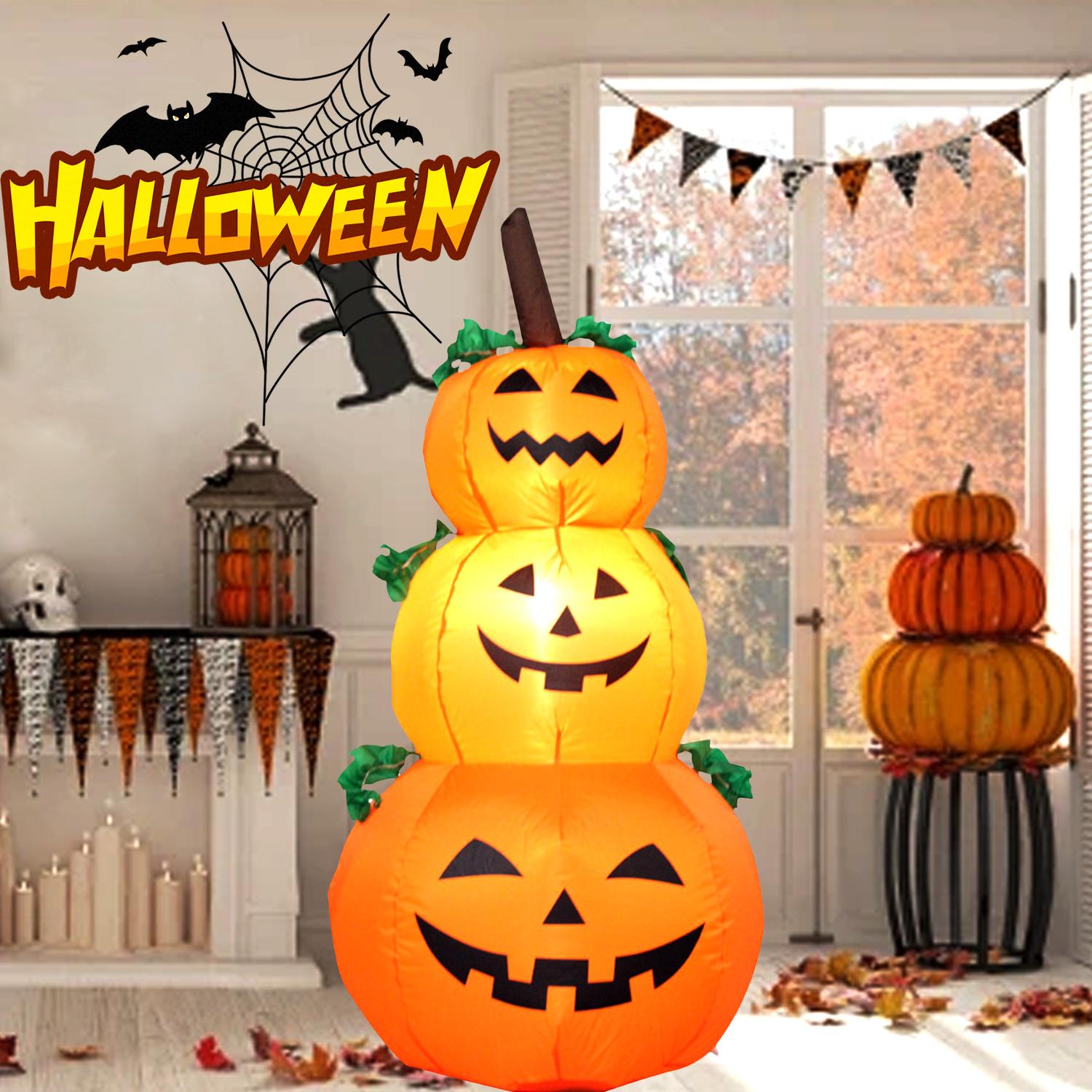 4 Ft Halloween Inflatables Pumpkin Outdoor Decoration with Built in Lights, Blow up Stacked Pumpkin Halloween Yard Decoration for Outdoor Indoor Home Garden Lawn Party Decor