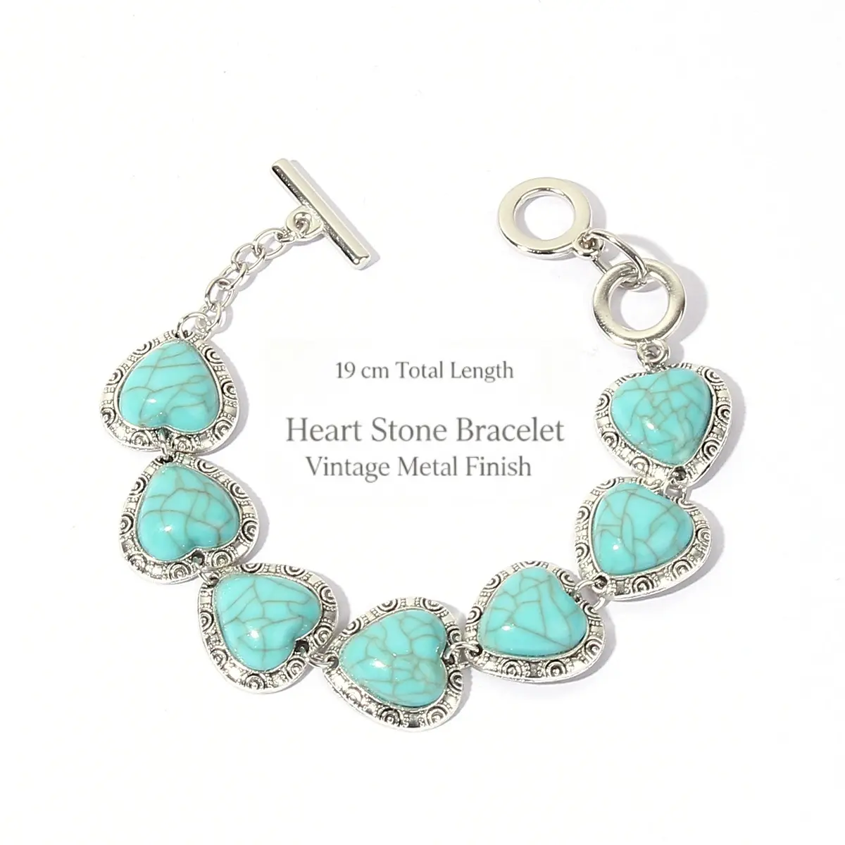 Auction Silver-Tone Simulated Turquoise Jewelry Set, Inlaid Faux Turquoise Pendant Necklace, Dangle Earrings, Stackable Bangle & Statement Ring with Tiny Metal Accents, Boho Vintage Costume Jewelry for Gifting