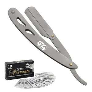 G4 Stainless Steel Straight Edge Barber Shaving Razor Blade for Close Shaving Men Replaceable Blades (Silver)