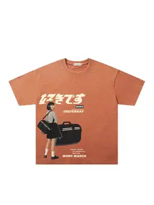 American Vintage Street Style Heavy Wash Tie-Dye Graffiti Print T-Shirt, Unisex Summer Casual Fashion Short Sleeve Top