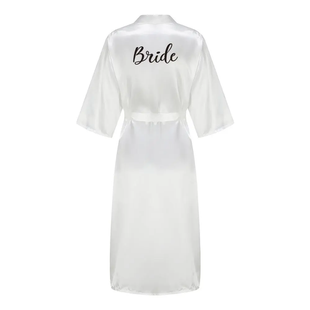 New Bridesmaid Robe With Black Letters Mother Sister of The Bride Wedding Gift Long Bathrobe Satin Kimono New Bridesmaid Robe With Black Letters Mother Sister of The Bride Wedding Gift Long Bathrobe Satin Kimono