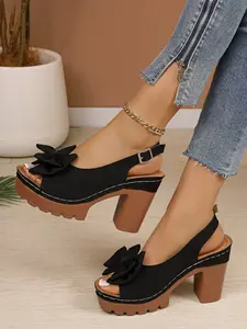 4-color women's thick soled open toe platform high-heeled sandals with fashionable bow decorations, comfortable and elegant, suitable for parties and daily wear indoors and outdoors