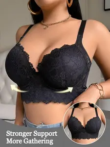 Plus Size Back Zip Bra, Petal Edge Design, Lift and Support Underwire Bra, Comfortable Fit, Ideal for Daily Wear, Women's Clothing