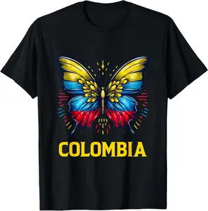 100%cotton Vintage Colombia Beautiful Butterfly Country Colombian Flag T-Shirt
