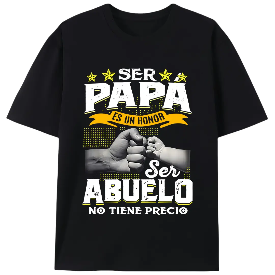 Men's Retro Knit Cotton Fabric Short-Sleeve Round Neck T-Shirt, Funny Spanish "Ser Abuelo No Tiene Precio" Slogan Print, Casual Menswear Graphic Top, Grandpa Party Gift