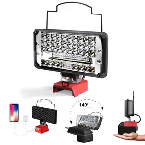 LED work light, compatible with Milwaukee 18V batteries, 90W 9000LM 8-inch floodlight, portable, with 2 USB charging ports and low voltage protection, 140° rotating head, batteries not included.