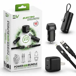 Electronic World 4-in-1 Fast Charging Bundle | Wall Charger + Car Charger + 5000mAh Power Bank + Multi Charging Cable | Universal iPhone & Android Charging Kit