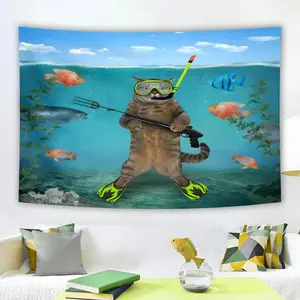 Funny Animal Cat Meme Tapestry, Home Decorations Supplies, DIY Decorative Tapestry Wall Mural for Aesthetic Bedroom or Home Party Wall Hanging