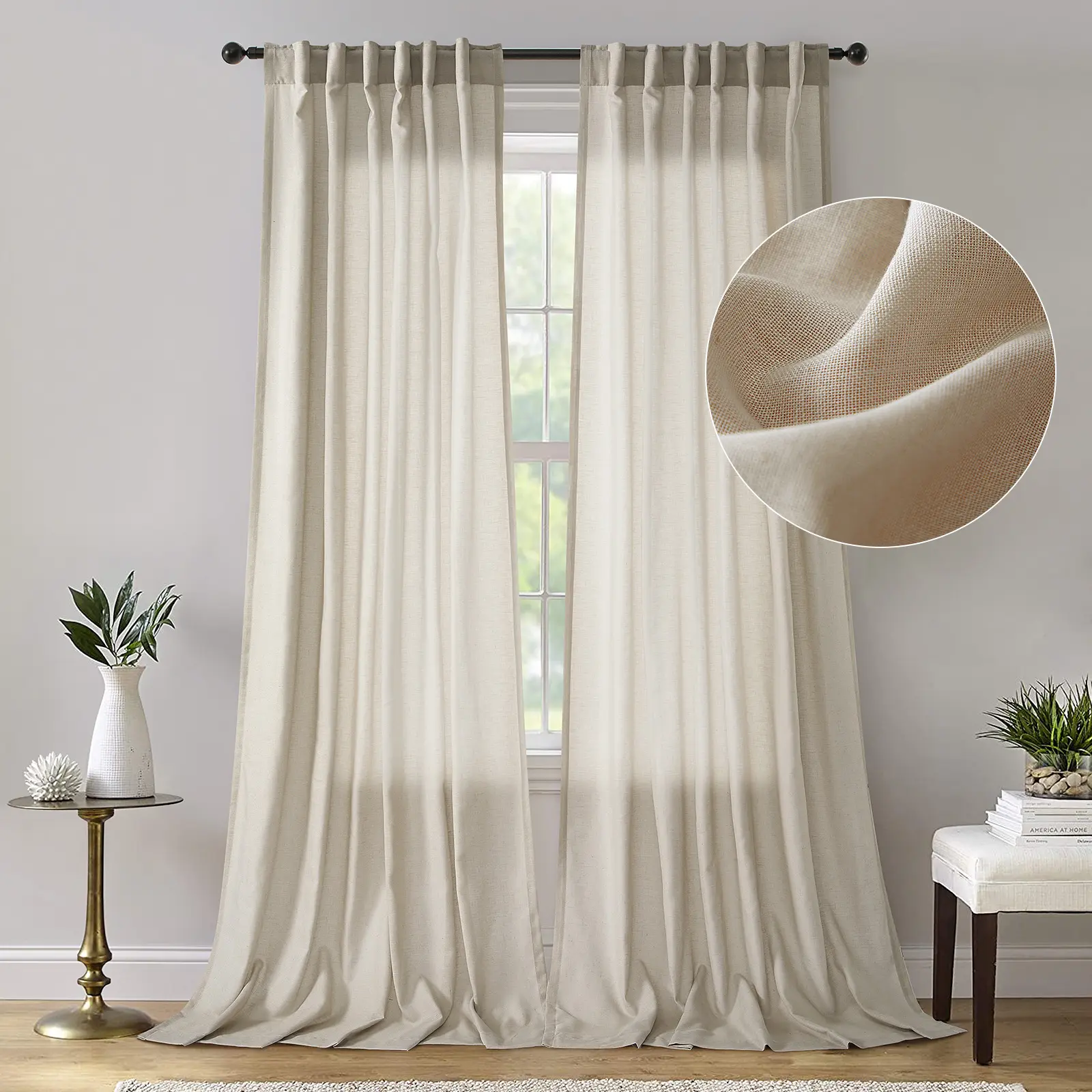 Linen curtains with a draping effect, modern and simple solid color sheer curtains for the bedroom, sun-blocking window sheer curtains for the living room, light-transmitting but not see-through