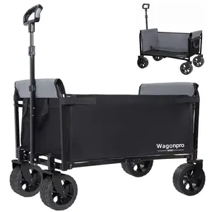 ARCH Upgraded 5*2" Wide Wheels, All-in-One Convertible Folding Trolley with Full-Side Opening & Dog Leash, Versatile Seating & Storage, 220Lbs Capacity for Camping, Beach, Shopping, Black