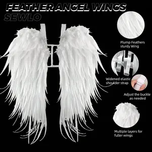 SEWLO Feather Angel Wings - Plump, Sturdy DIY Costume Wings For Halloween, Christmas, And Cosplay With Adjustable Straps