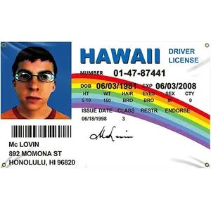 McLovin ID Driver License 3x5Ft Flag Tapestry for Room College Dorm Decoration Indoor Bedroom Outdoor Wall Hangging Banner with 4 Brass Grommets