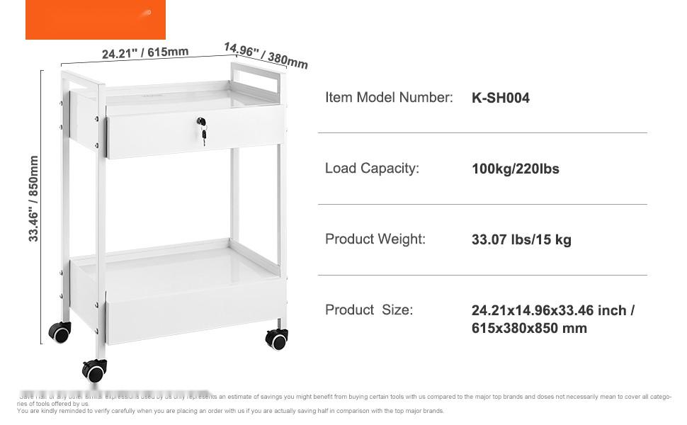 Lab Cart 2-Tier Stainless Steel Utility Cart, Medical Cart With 2 Drawers, Rolling Laboratory Cart In White Finish, Servicing And Transport Cart With Smooth Swivel Casters For Laboratory, Hospital, Dental Clinic, Salon And Beauty