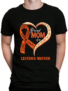 100% Cotton Leukemia Awareness Proud Mom Of A Leukemia Warrior T-Shirt Women's Men's Graphic Tee Crew Neck summer vacation Tops