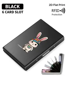 Cute Rabbit Pattern Rfid Anti-Theft Metal Card Holder, Side Open Design, Ultra-Thin Matte Card Clip, Unisex Credit Card Case, Fashion Accessory