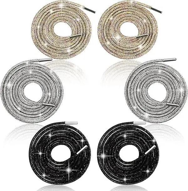3 Pairs Rhinestone Shoe Laces,Rhinestone Laces for Sneakers,Crystal Shoe Lace for Sneakers,Crystal Shoes Lace for Sweatpant (Black,White,Rainbow) Lengthened 55"/140CM - Home Improvement.