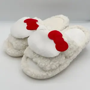 White Kitten Slippers with Cute Bow Kawaii Design Soft Plush Lining for Cozy Home Wear