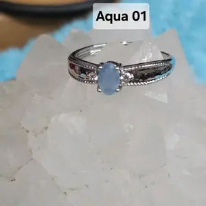 Aquamarine White Copper Adjustable Ring