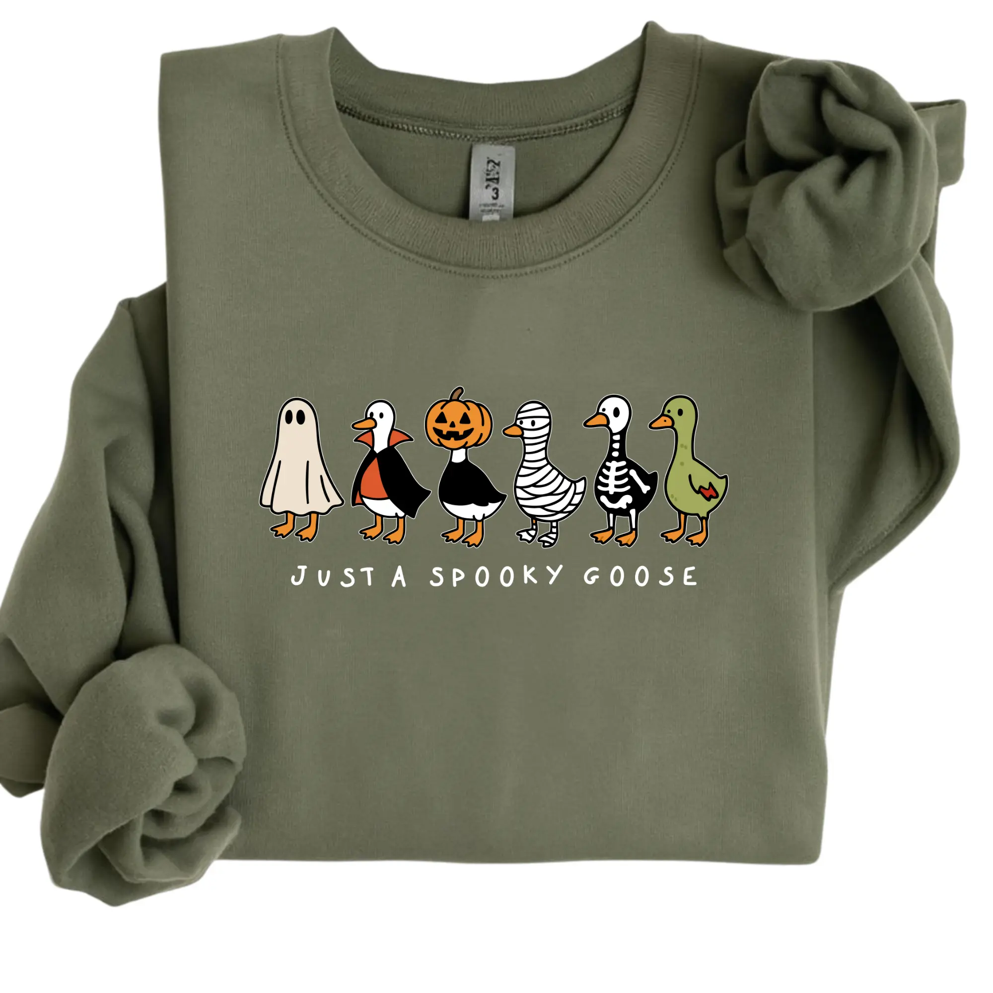 Just a Spooky Goose Sweatshirt – Funny Halloween Goose Graphic Crewneck, Vintage Unisex Oversized Cotton Pullover
