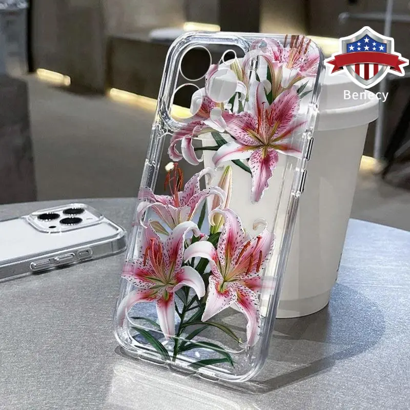 Pink Lily 1.2mm Silicone TPU Casing for Multi-Model iPhones - iPhone 17 Pro Max, 16, 15, 14 Plus, 14 Pro, 13, 12, 11, Air, XR, X, XS Plus - Non-Yellowing Crystal, Slim, Shockproof Drop-Proof Smartphone Protector Accessory