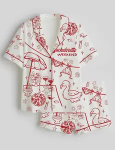 Bachelorette Weekend Pajama Set – Fun Flamingo Button-Up Sleepwear with Shorts, Bride Squad Loungewear