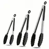 Stainless Steel Silicone Kitchen Tongs for Cooking, Serving Food, Salad, Bbq, Grill, Pan Protecting Tong with Silicone Tip, Heat Resistant airfryer accessories, 7" 9" & 12 inch, Set of 3, Black