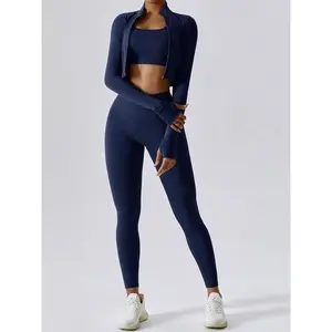 Three-piece Set Women's Solid Criss Cross Crop Tank Top & High Waist Leggings & Zip Up Crop Jacket Tracksuits Set, Comfy Outfits for Yoga Gym Workout Running, Athletic Wear, Yoga Pants, Ladies Sportswear for All Seasons Fall Outfits, Activewear
