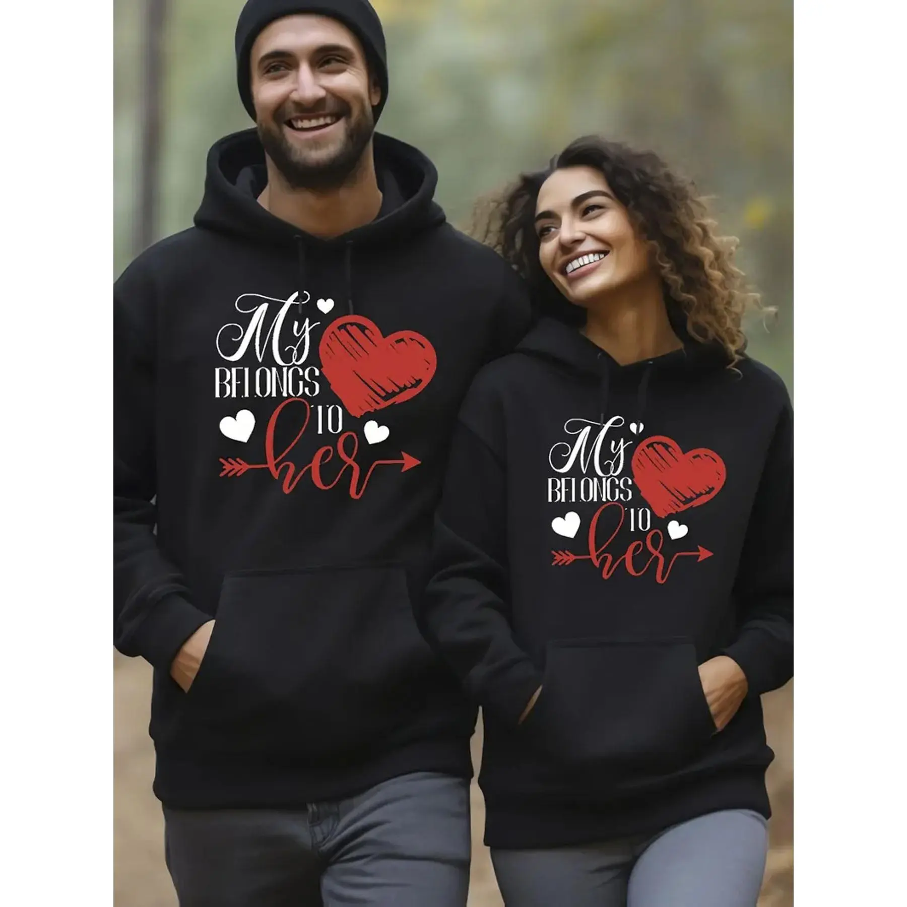 Couples Matching Cotton Fitted Hoodies - His & Hers Casual Style Clothes, Personalized Wedding Anniversary Gifts with Names/Text, Machine Washable Pullovers for Bride & Groom
