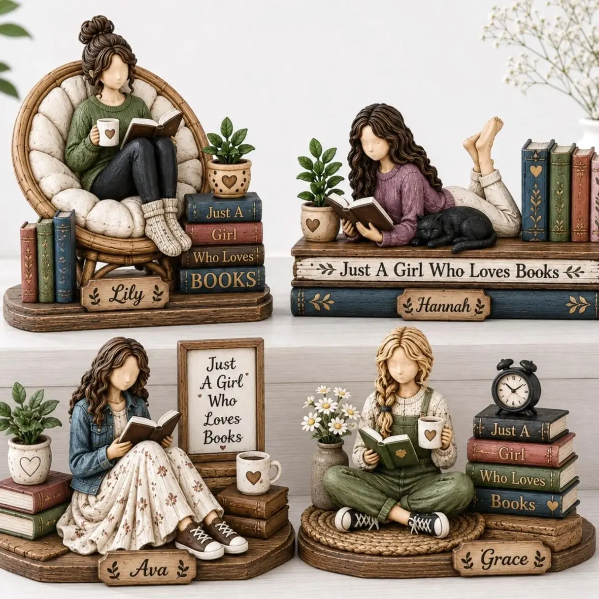 Personalized Book Lover 3D Pattern Figurine, Custom Name Reader Statue, Bookworm Shelf Decor, Cozy Literary GIFT 2026 for Women, Girls and Friends