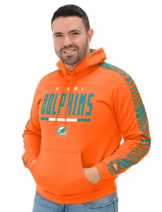 Zubaz NFL   Men's Linebacker Alternate Color 2 Color Zebra Sleeve Panel Hoodie, MIAMI DOLPHINS