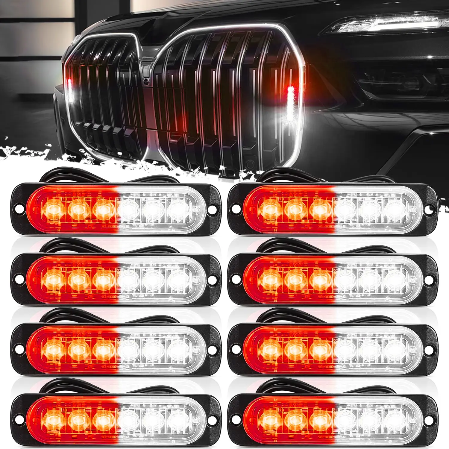 DIBMS LED Emergency Strobe Lights - Red and White Flashing Warning Light for Construction and Hazard, Dual Color LED Emergency Strobe Lights