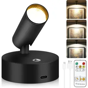 Spot Lights Indoor, 4000mAh Rechargeable Battery LED Spotlight Indoor with Remote, Wireless Picture Lights with Timer Dimmable, Uplighting for Plant, Wall Art Display