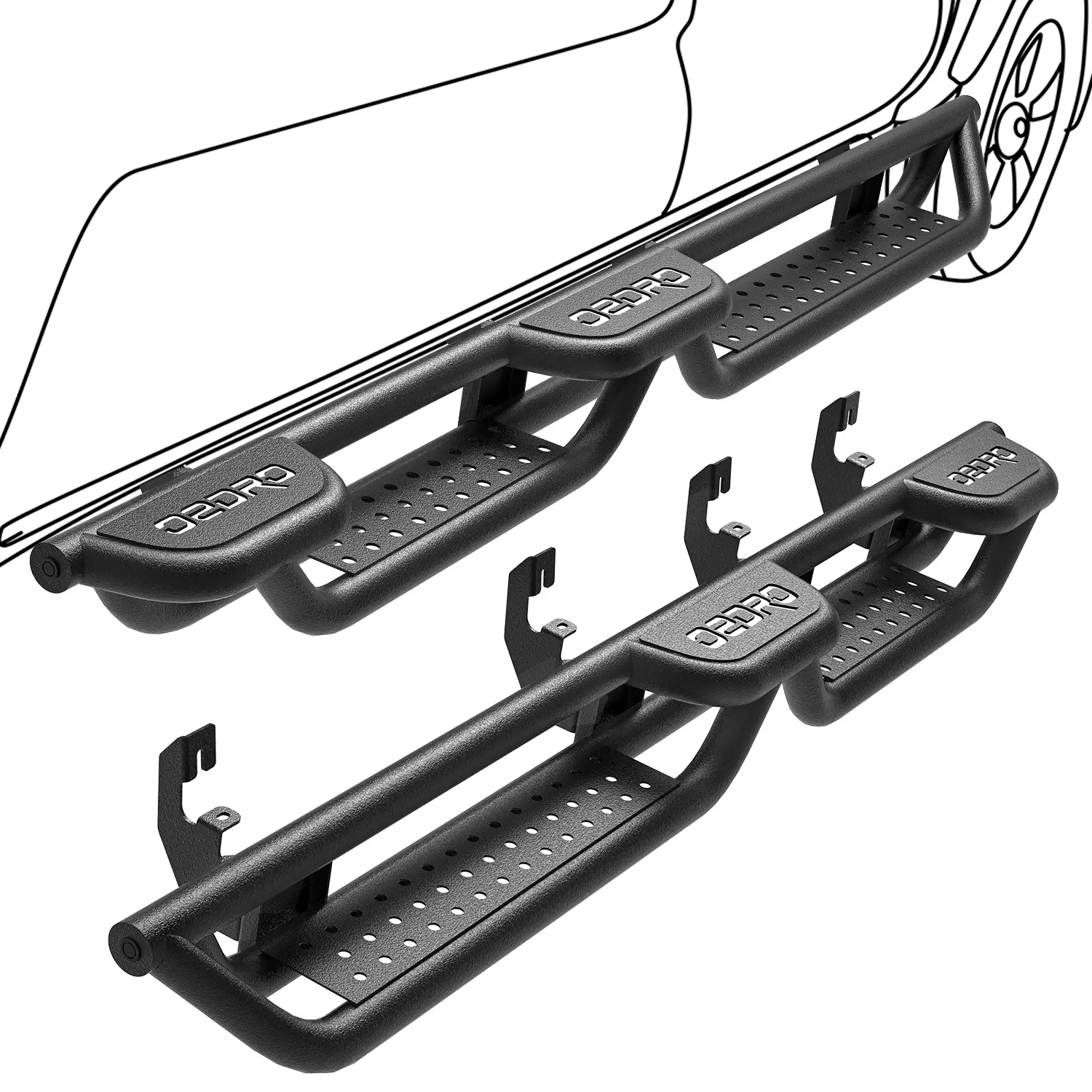 【fathersdaygift】OEDRO Running Boards Compatible with Chevy Colorado/GMC Canyon Crew Cab 2015-2025, Wheel-to-Wheel Side Steps Two-Stairs Bed Access Nerf Bar Rails Universal Car Accessories Truck Accessories