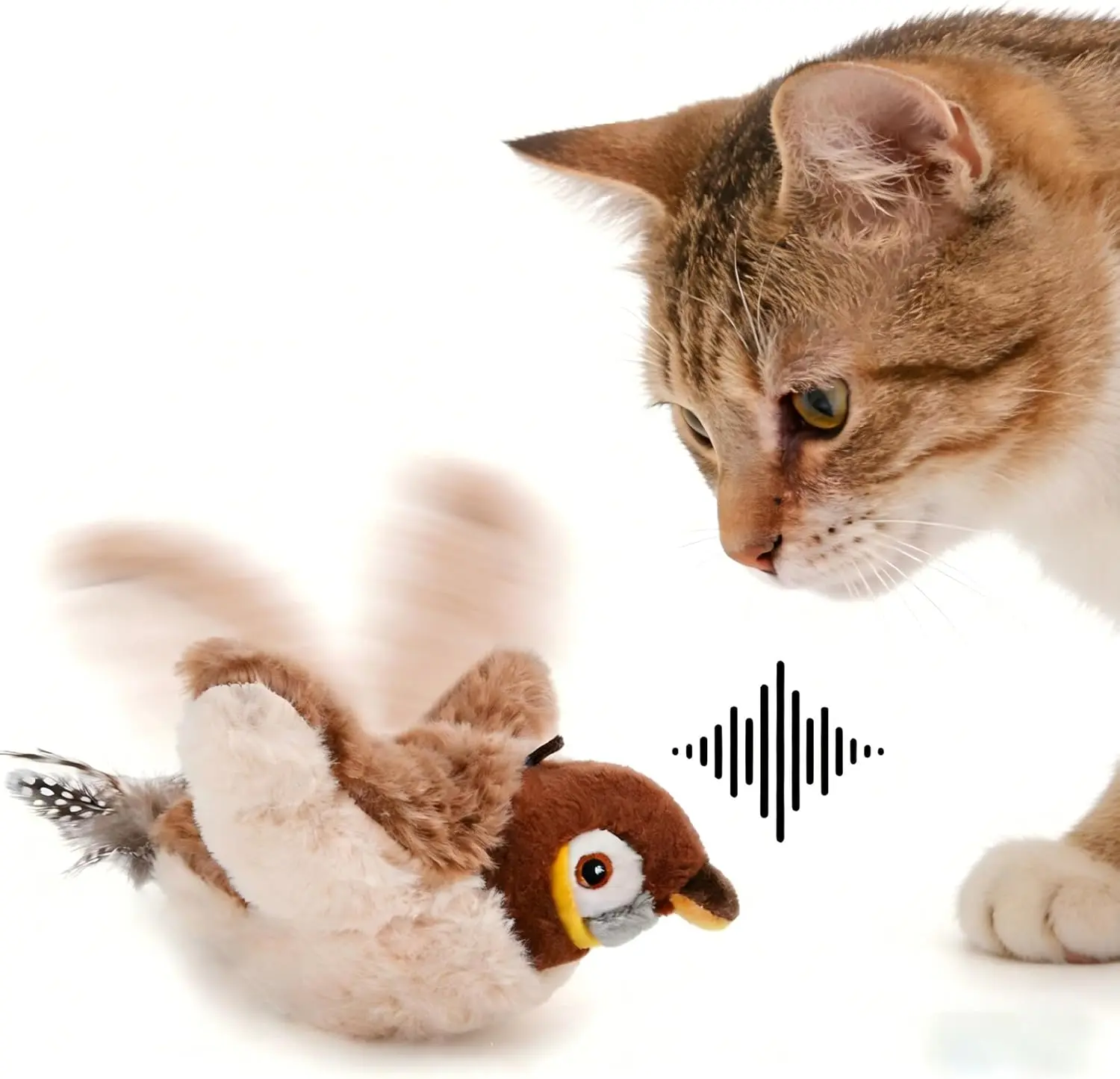 Interactive Chirping Bird Cat Toys with Flapping Wings, Rechargeable Electric Sparrow Touch Activated Kitten Hunting Exercise Toy for Indoor Cats (No Flying)