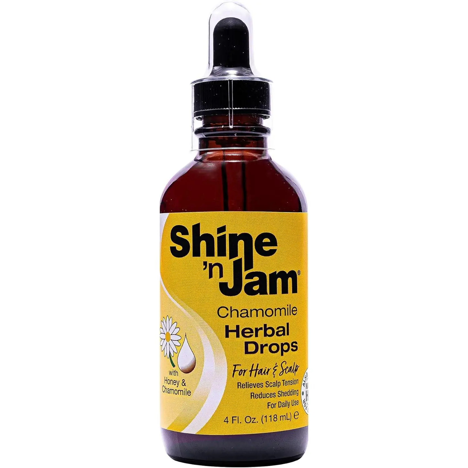 Ampro Shine 'n Jam Herbal Drops Hair Oil - Honey & Chamomile Blend, 4.0 Fl Oz (Pack of 1), Lightweight Nourishing Natural Beauty Haircare Treatment for Adults, Shiny Hair, Hair Oiling Routine