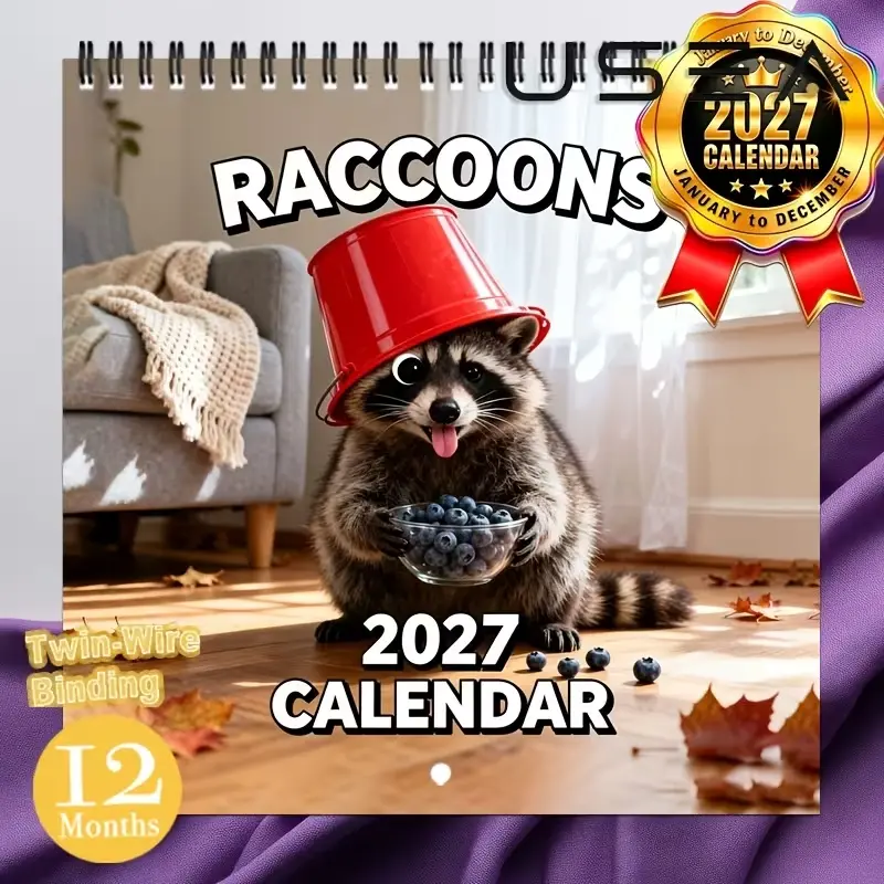 Raccoon Funny Wall Calendar - 12 Month Large Hanging Desk Calendar with Humorous Designs, Perfect for Office & Home Decor, Gift Idea for Adults
