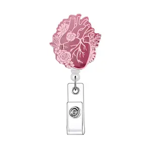Heart & Flower Design Badge Reel, 1 Count Retractable Badge Reel, ID Card Clip, Id Badge Holder for Nurses, Doctors, Students & Office Staff, Medical Badge Holder, Nursing Student Badge Reel