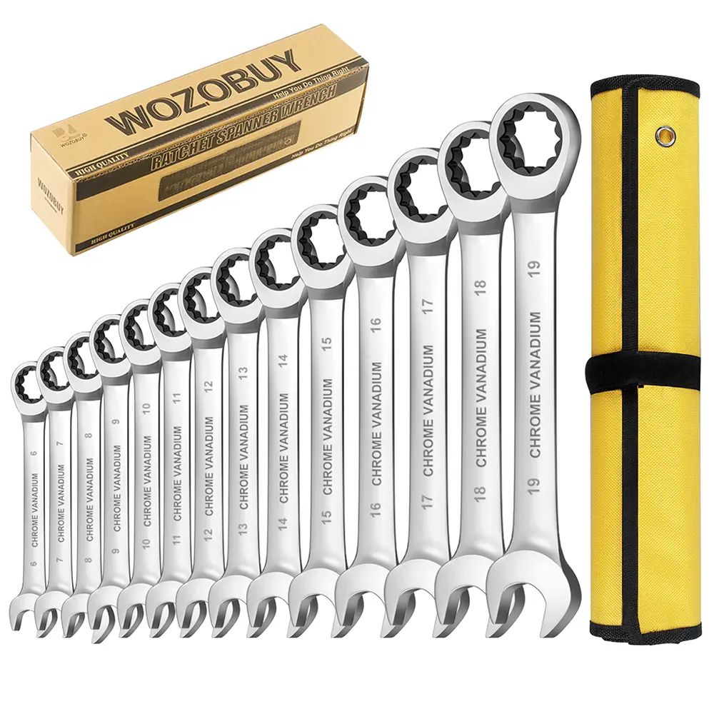 Ratcheting Combination Wrench Set, 14 Point Box End and Open End Wrench Set spanner Fit for Garage, Home DIY, Repair, Maintenance