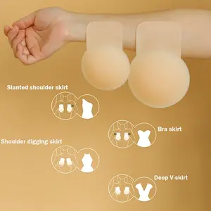4 Pairs Silicone Invisible Breast Lift Tape - Reusable Sticky Backless & Strapless Push Up Bra Cups - Seamless Plus Size & Sexy Adhesive Breast Stickers for All-Day Comfortable Wear, Invisible Support & Enhancing Lift for Women Womenswear