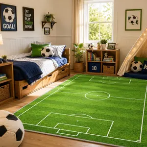 2026 World Cup Large Soccer Rug, GENIMO Washable Area Rug with Non Slip Backing Low Pile Print Pattern for Living Room Bedroom Dining Room Home Office Soccer Field Design, Grass Green