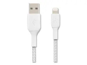 BELKIN CAA002bt1MWH BOOST CHARGE White Braided Lightning to USB-A Cable 3.28 ft. (1 m)
