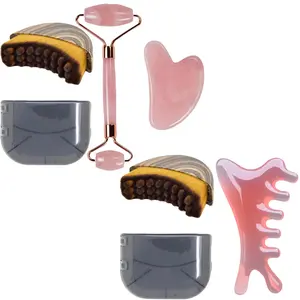 Lymphatic Contour Face Brush with Gua Sha – 2-Piece Sets: Brush + Gua Sha & Roller / Brush + Gua Sha Comb for Lymphatic Drainage, De-Puffing, Jawline & Chin Sculpting