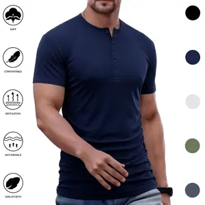 Men’s Polo Shirt with a Henley Collar — Vintage Henley-Collar Polo, Solid Color Slim Fit, Quick-Dry Lightweight and Breathable with a Smooth Feel, Suitable for Everyday Summer Wear, Tech-Breathable Mesh Fabric, Y2K Style, Outdoor Summer Apparel