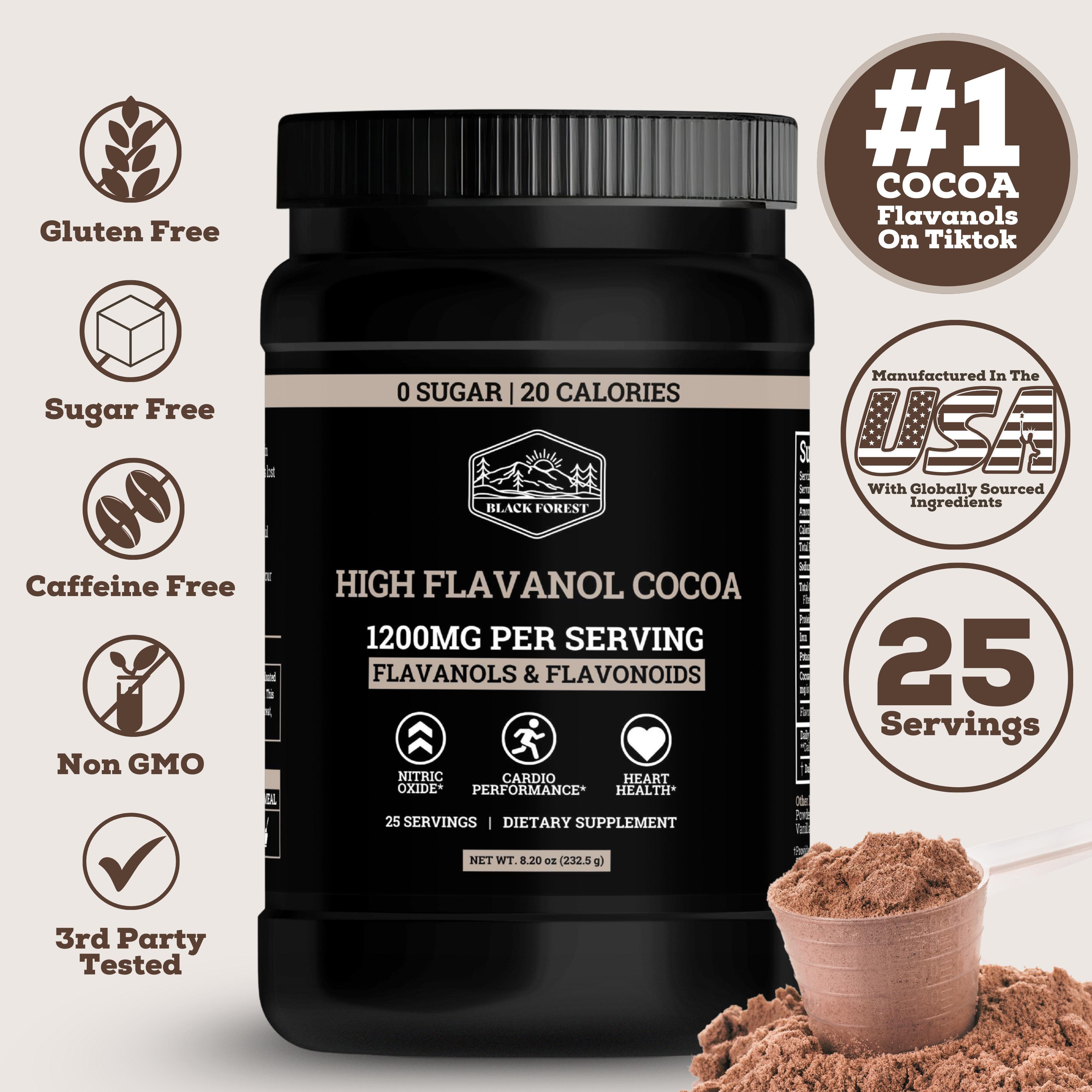 Black Forest Supplements Cocoa Flavanols & Flavonoids High Flavanol Cocoa Powder – 1200mg per Serving, 600mg Epicatechi
