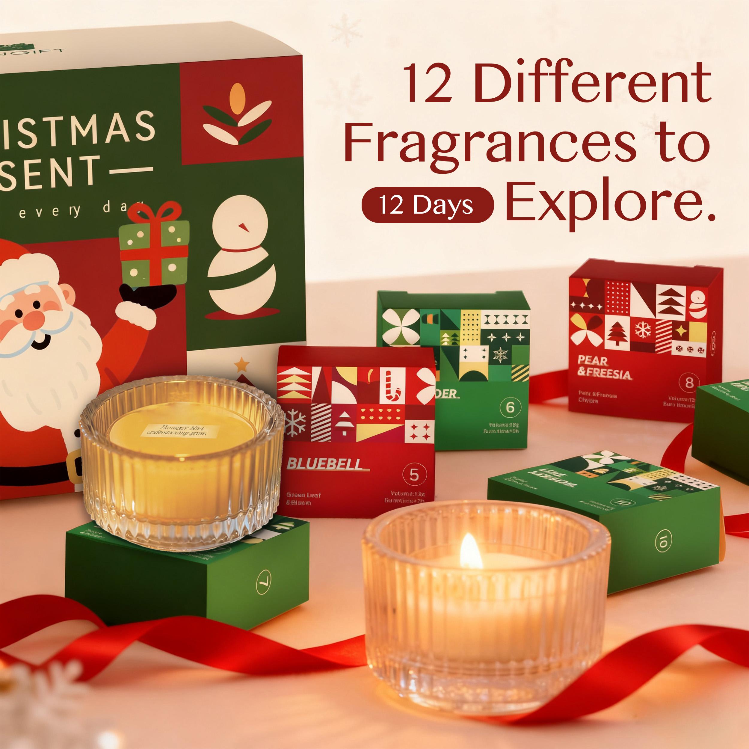 12 Days of Christmas Scented Candles Advent Calendar 2026, 12 Unique Holiday Aromas-Daily Surprise Holiday Countdown Box,Christmas Party Favors Gift ,12-Day Candle Countdown